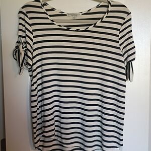 Green Envelope Black and White Striped Short Sleeve Tee